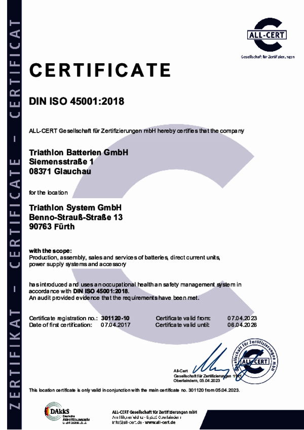 Certificate DIN ISO 45001:2018