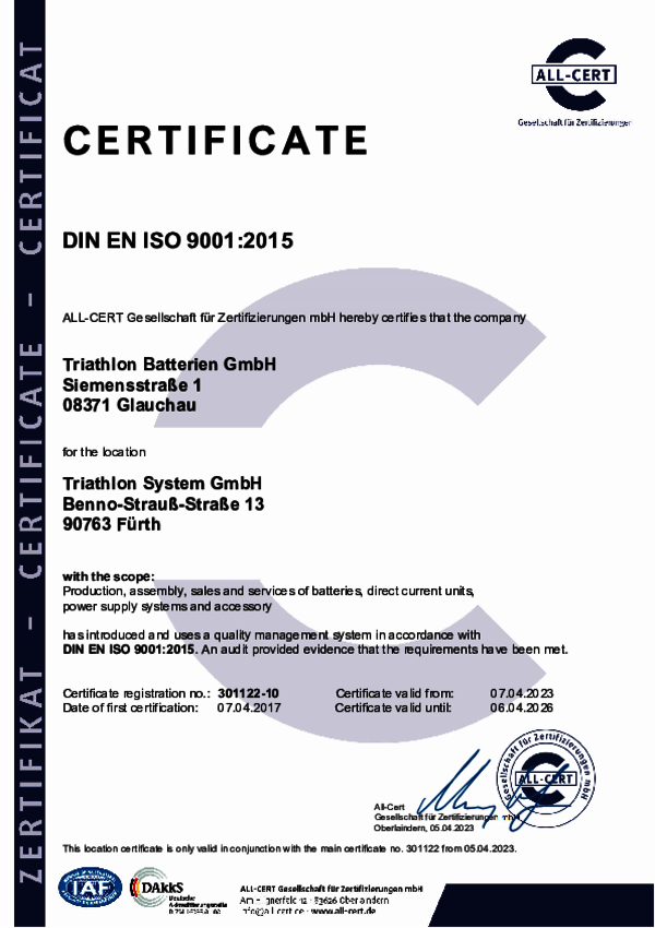 Certificate DIN EN ISO 9001:2015