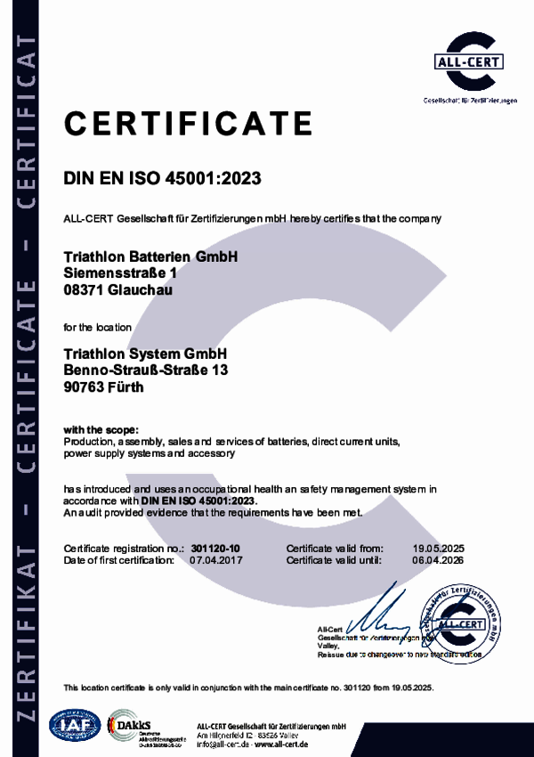 Certificate DIN EN ISO 45001:2023