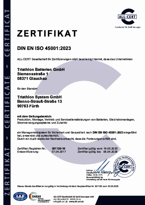Zertifikat DIN EN ISO 45001:2023 