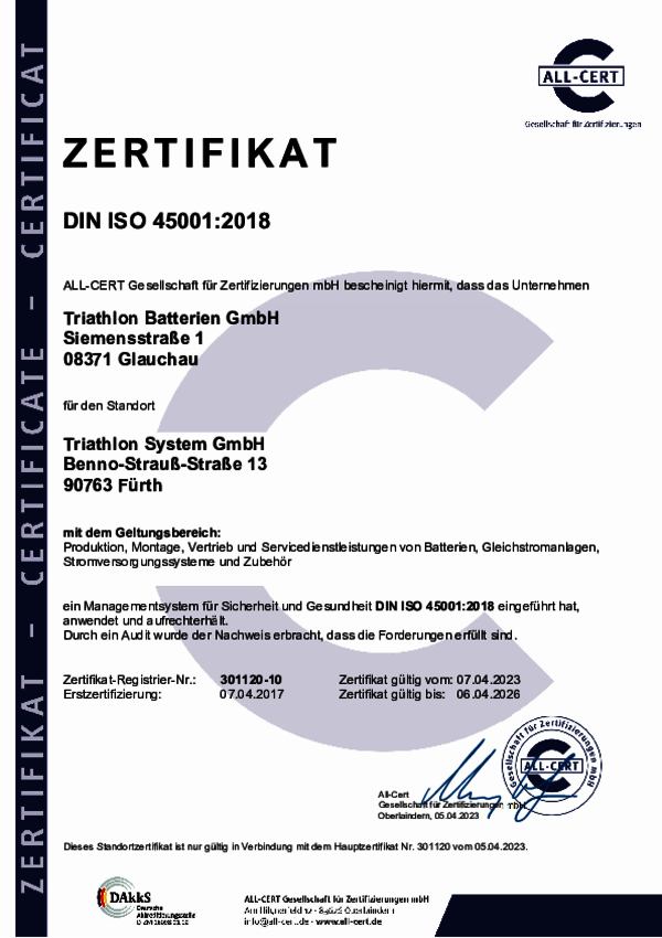 Zertifikat DIN ISO 45001:2018